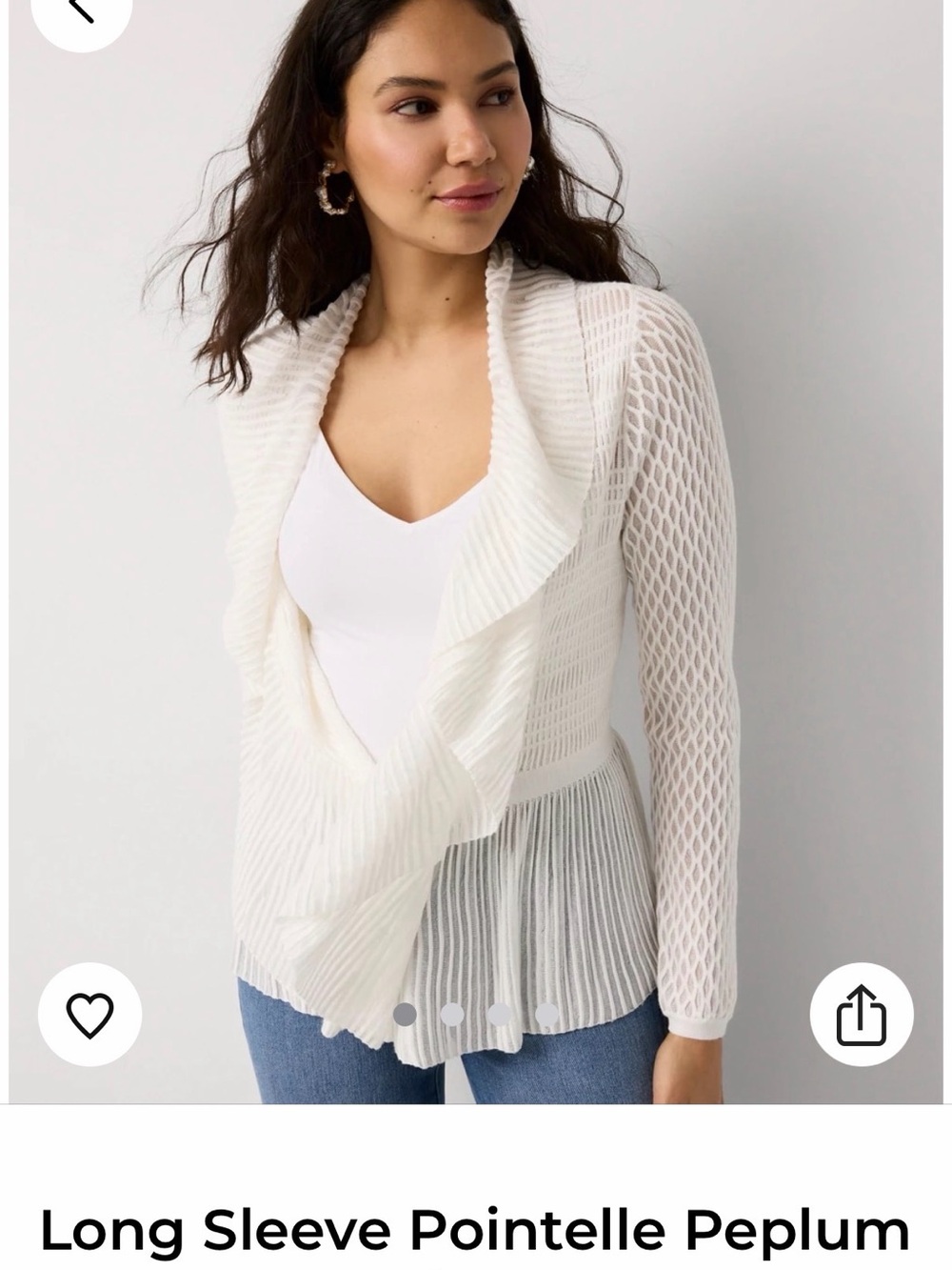 White House Black Market Ivory Pointelle Peplum Cardigan